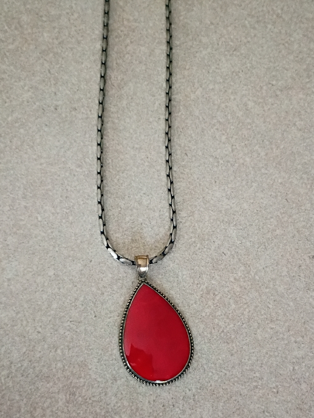 Bold Red Teardrop Pendant Necklace with Bico Chain